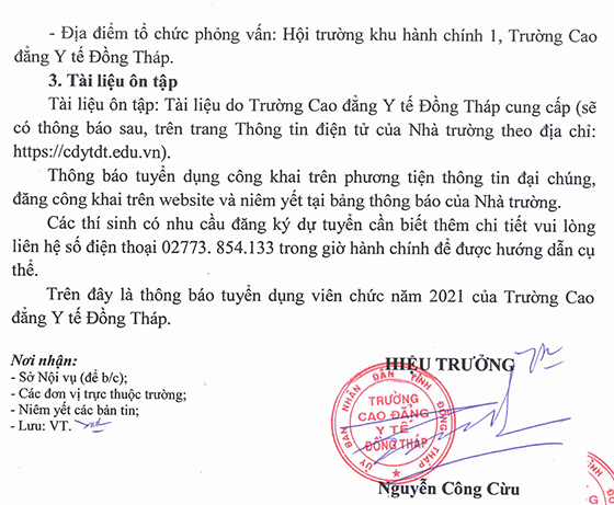 Trường Cao đẳng Y tế Đồng Tháp tuyển dụng viên chức năm 2021