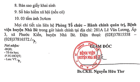 Bệnh viện huyện Nhà Bè, TP. Hồ Chí Minh tuyển dụng nhân sự năm 2021