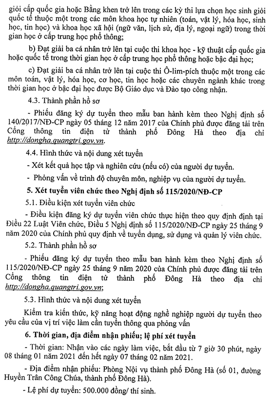 UBND TP.Đông Hà, Quảng Trị tuyển dụng giáo viên năm 2021