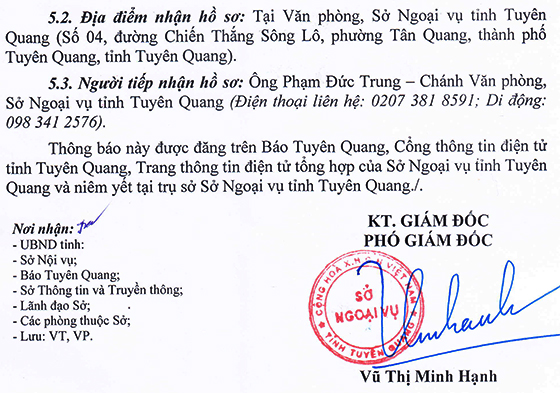Sở Ngoại vụ tỉnh Tuyên Quang tiếp nhận công chức 6 tháng cuối năm 2020
