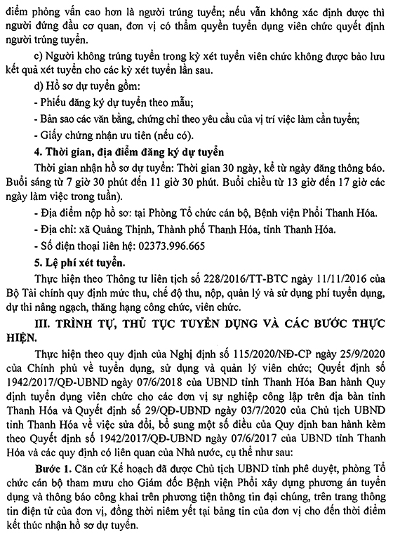 Bệnh viện Phổi Thanh Hóa tuyển dụng viên chức đợt 2 năm 2020