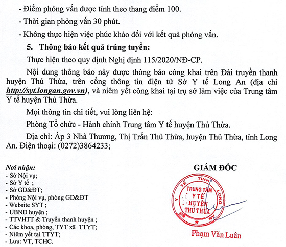 TTYT huyện Thủ Thừa, Long An tuyển dụng viên chức y tế năm 2021
