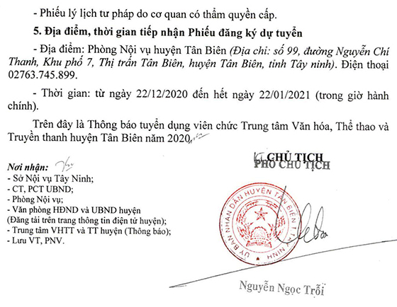 TT Văn hóa, Thể thao và Truyền thanh huyện Tân Biên, Tây Ninh tuyển dụng viên chức năm 2020