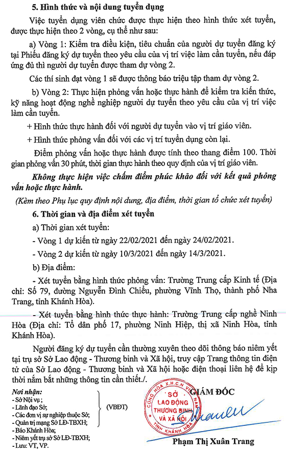 Sở Lao động - Thương binh và Xã hội tỉnh Khánh Hòa tuyển dụng viên chức năm 2020