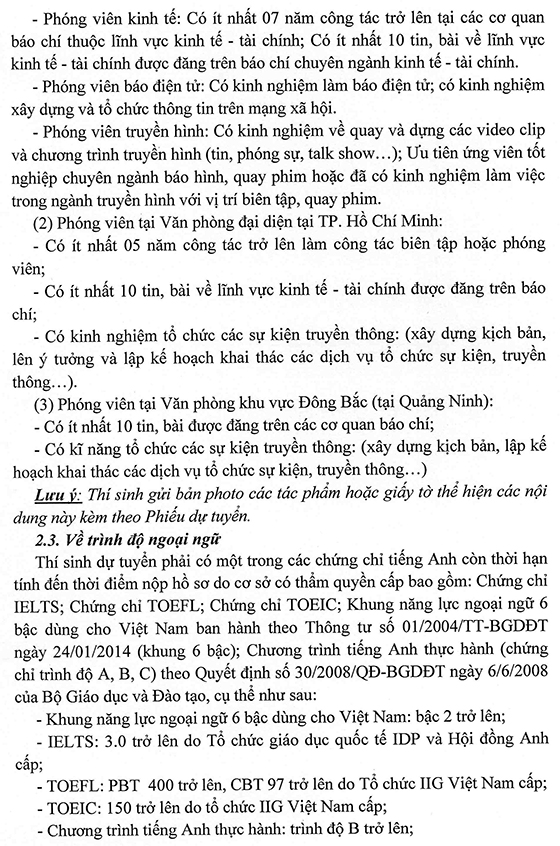 Thời báo Tài chính Việt Nam tuyển dụng viên chức năm 2021