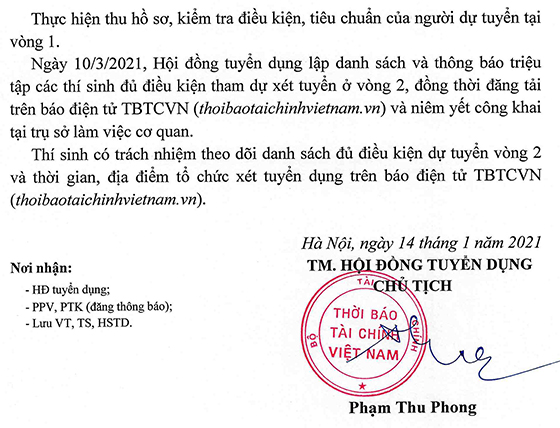 Thời báo Tài chính Việt Nam tuyển dụng viên chức năm 2021