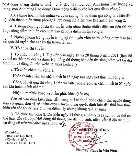 Trường Đại học TDTT Bắc Ninh tuyển dụng viên chức năm 2021
