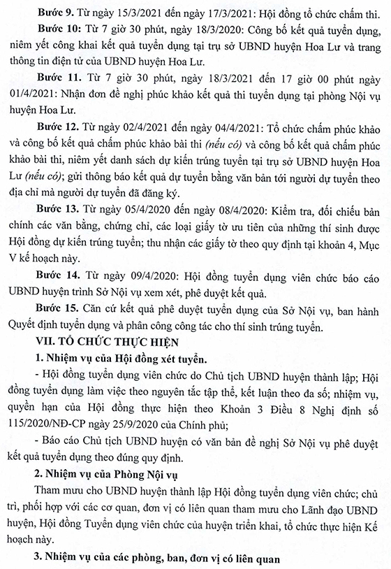 UBND huyện Hoa Lư, Ninh Bình tuyển dụng giáo viên và nhân viên trường học năm 2021