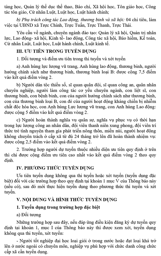 UBND huyện Trực Ninh, Nam Định tuyển dụng công chức cấp xã năm 2021