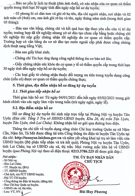 UBND huyện Tân Uyên, Lai Châu tuyển dụng công chức cấp xã năm 2020
