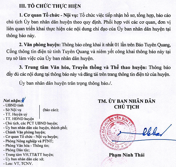 UBND huyện Yên Sơn, Tuyên Quang tiếp nhận công chức 6 tháng cuối năm 2020