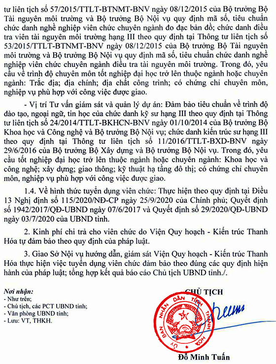 Viện Quy hoạch - Kiến trúc Thanh Hóa tuyển dụng viên chức năm 2021