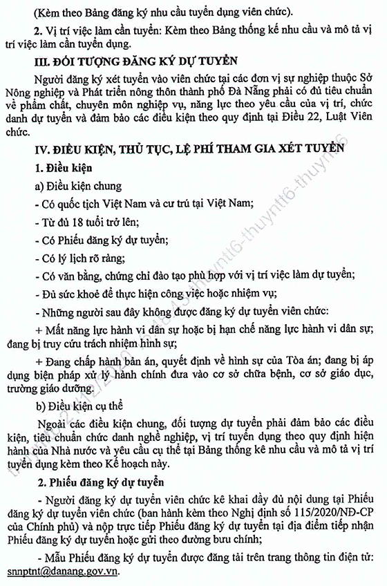 Sở Nông nghiệp và Phát triển nông thôn TP. Đà Nẵng tuyển dụng viên chức năm 2020