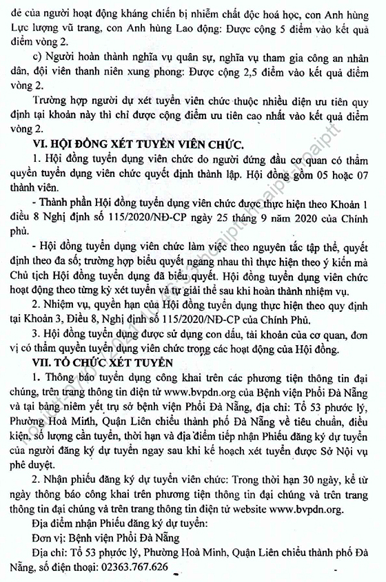 Bệnh viện Phổi Đà Nẵng tuyển dụng viên chức năm 2021