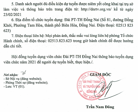 Đài Phát thanh và Truyền hình tỉnh Đồng Nai tuyển dụng viên chức năm 2021