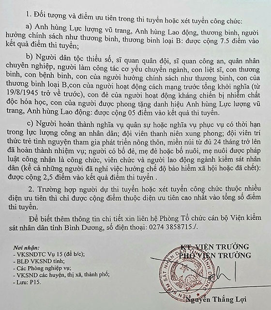 Viện kiểm sát Nhân dân tỉnh Bình Dương tuyển dụng công chức năm 2020