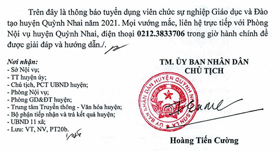 UBND huyện Quỳnh Nhai, Sơn La tuyển dụng giáo viên và nhân viên trường học năm 2021