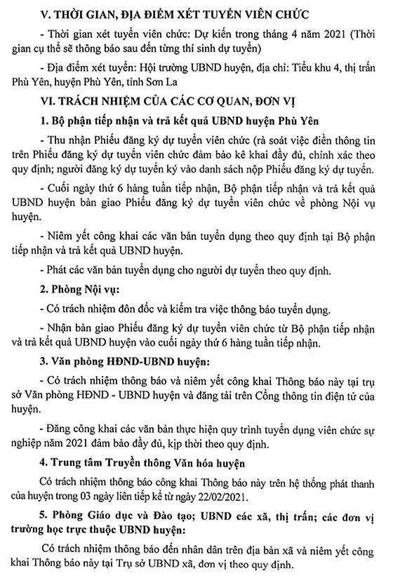 UBND huyện Phù Yên, Sơn La tuyển dụng giáo viên và nhân viên trường học năm 2021