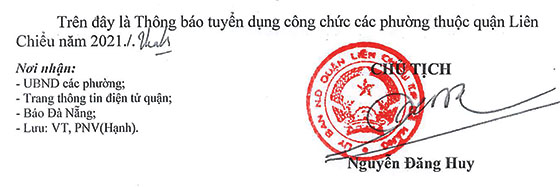 UBND quận Liên Chiểu, TP. Đà Nẵng tuyển dụng công chức cấp phường năm 2021