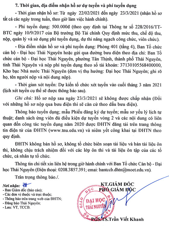 Đại học Thái Nguyên tuyển dụng viên chức làm việc tại cơ quan ĐHTN năm 2021
