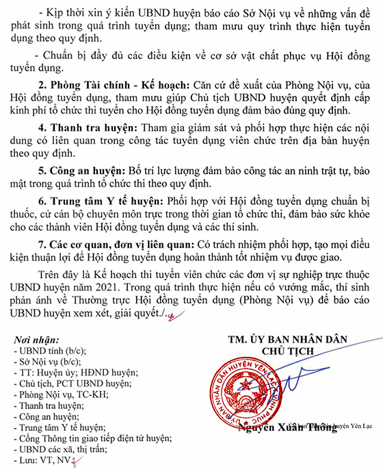 UBND huyện Yên Lạc, Vĩnh Phúc tuyển dụng viên chức các đơn vị sự nghiệp năm 2021