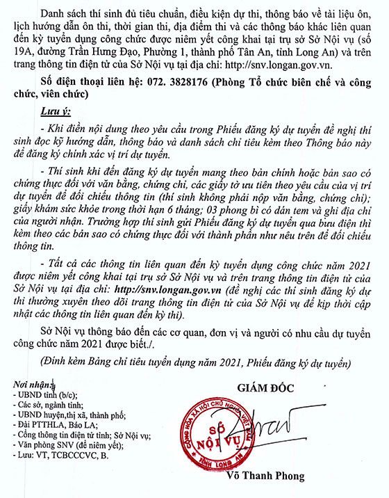 UBND tỉnh Long An tuyển dụng công chức năm 2021