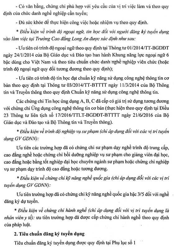 Trường Cao đẳng Long An tuyển dụng viên chức năm 2021