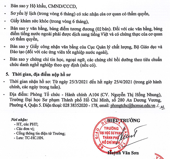 Trường ĐH Sư phạm TP. Hồ Chí Minh tuyển dụng viên chức năm 2021