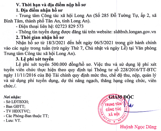 TT Công tác xã hội - Sở LĐ-TB&XH tỉnh Long An tuyển dụng viên chức năm 2021