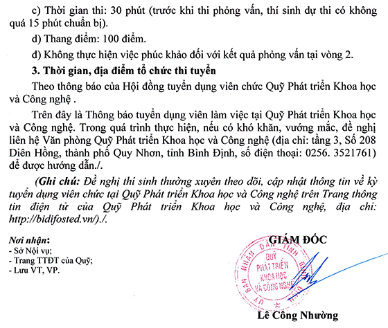 Quỹ Phát triển Khoa học và Công nghệ Bình Định tuyển dụng viên chức năm 2021