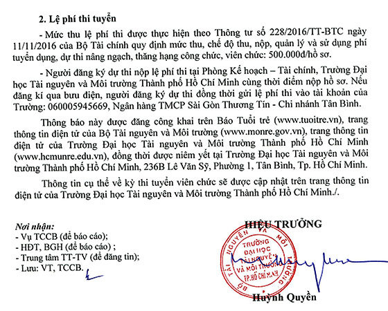 Trường Đại học Tài nguyên và Môi trường TP.Hồ Chí Minh tuyển dụng viên chức năm 2021