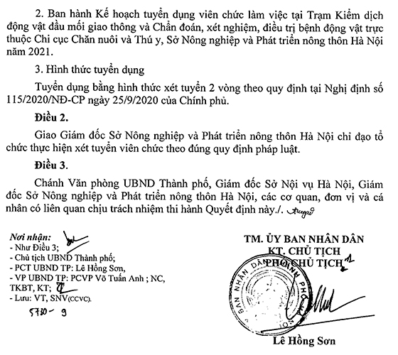 Chi cục Chăn nuôi và Thú y - Sở Nông nghiệp và Phát triển nông thôn Hà Nội tuyển dụng viên chức năm 2021