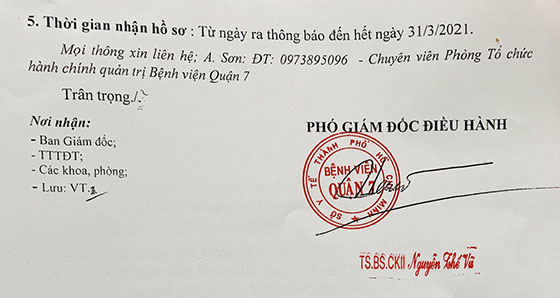 Bệnh viện Quận 7, TP. Hồ Chí Minh tuyển dụng nhân sự năm 2021
