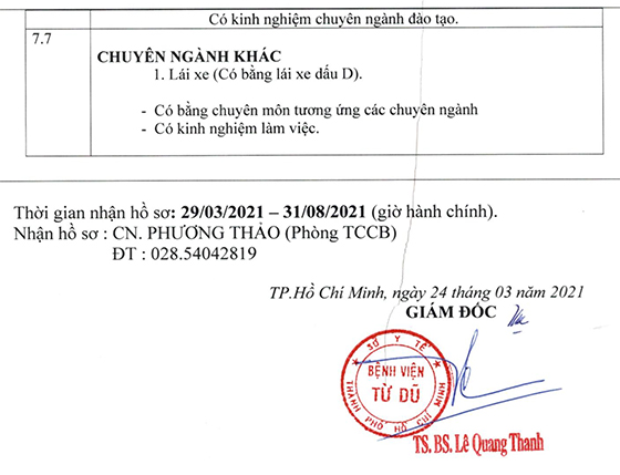 Bệnh viện Từ Dũ tuyển dụng nhân sự hợp đồng lao động năm 2021