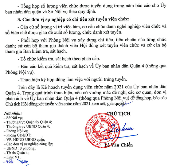 UBND Quận 4, TP. Hồ Chí Minh tuyển dụng viên chức năm 2021