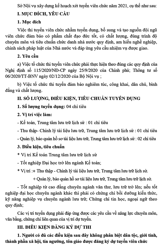 Sở Nội vụ tỉnh Thái Nguyên tuyển dụng viên chức năm 2021