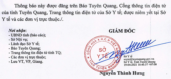 Sở Y tế tỉnh Tuyên Quang tiếp nhận viên chức Kỹ thuật Y hạng IV 6 tháng cuối năm 2020