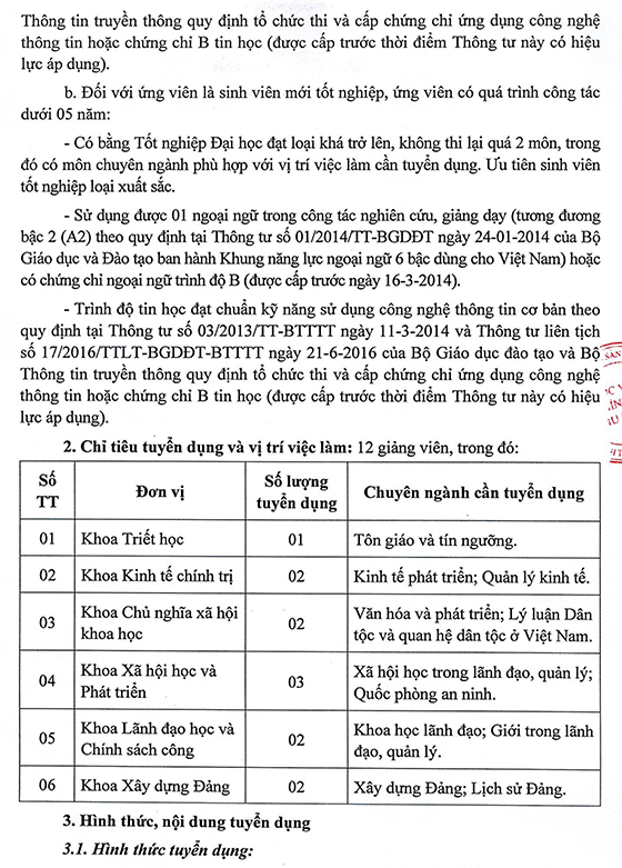 Học viện Chính trị khu vực IV thông báo tuyển dụng viên chức năm 2021