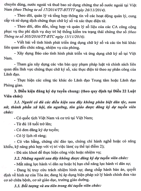 Trung tâm Chứng thực điện tử quốc gia tuyển dụng viên chức năm 2021