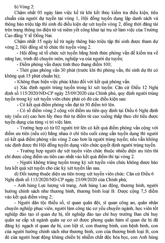 Trường Cao đẳng Y tế Đồng Nai tuyển dụng viên chức năm 2021