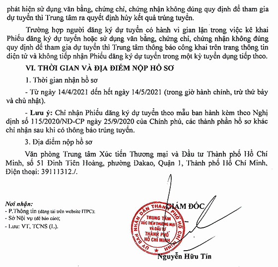 Trung tâm xúc tiến thương mại và Đầu tư TP.Hồ Chí Minh tuyển dụng viên chức năm 2021