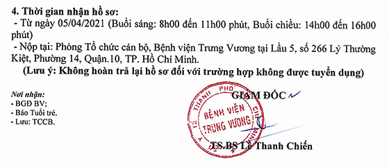 Bệnh viện Trưng Vương tuyển dụng nhân sự năm 2021