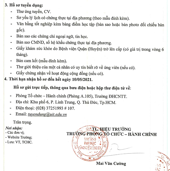 Trường ĐH Công nghệ thông tin - ĐHQG TP.HCM tuyển dụng nghiên cứu viên đợt 1 năm 2021