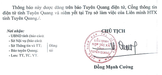 Liên minh Hợp tác xã tỉnh Tuyên Quang tiếp nhận viên chức 6 tháng cuối năm 2020