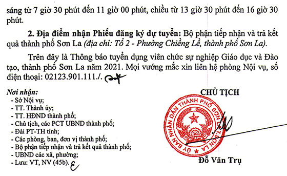 UBND TP. Sơn La, tỉnh Sơn La tuyển dụng giáo viên mầm non năm 2021