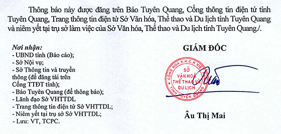Sở Văn hóa, Thể thao và Du lịch tỉnh Tuyên Quang tiếp nhận công chức, viên chức 6 tháng cuối năm 2020