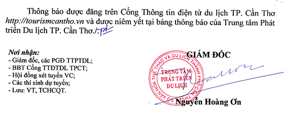 Trung tâm Phát triển du lịch TP. Cần Thơ tuyển dụng viên chức năm 2021