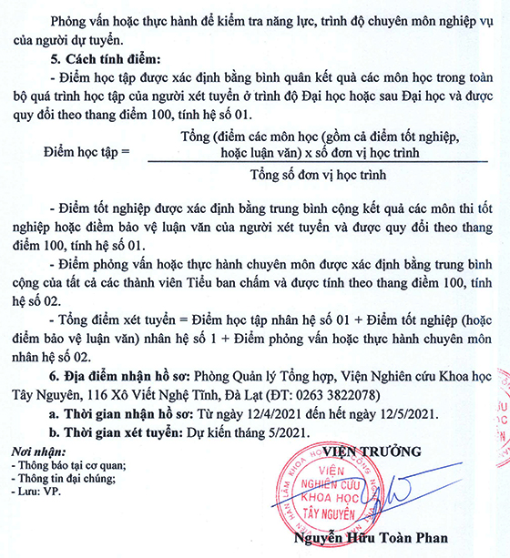 Viện Nghiên cứu Khoa học Tây Nguyên tuyển dụng hợp đồng lao động năm 2021