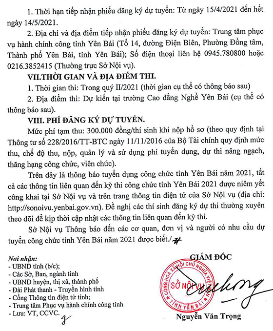 Sở Nội vụ tỉnh Yên Bái tuyển dụng công chức năm 2021