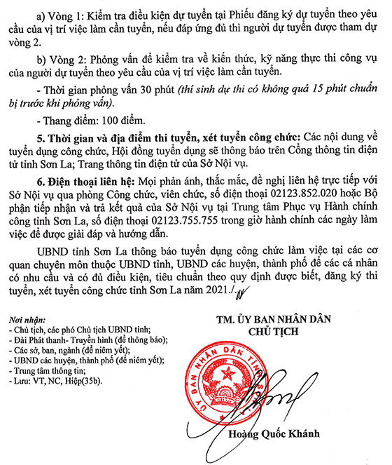 UBND tỉnh Sơn La tuyển dụng công chức cấp tỉnh, huyện, thành phố năm 2021